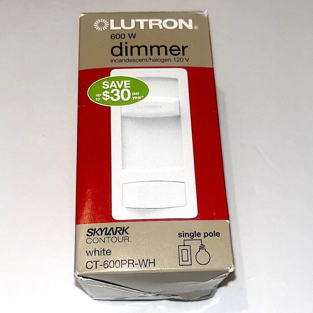 Unused Open Box Lutron 600W Single Pole Dimmer Incandescent/Halogen CT-600PR-WH